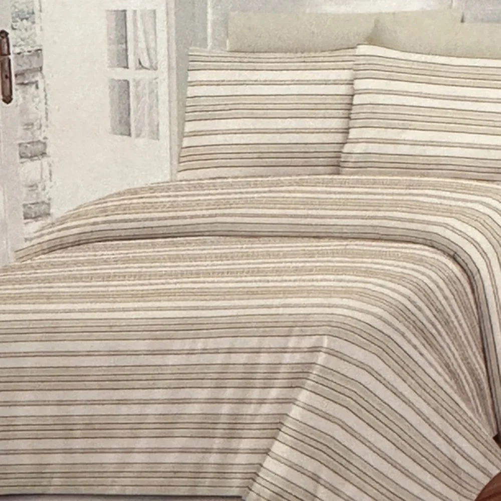 Duvet Cover Set 6 pc Set Natural Wheat and Burgundy Stripes